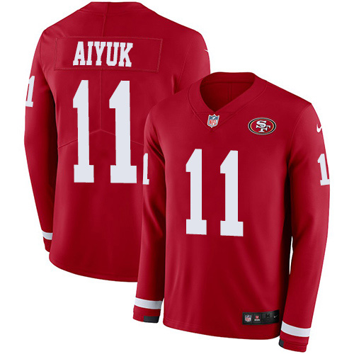 Nike 49ers #11 Brandon Aiyuk Red Team Color Youth Stitched NFL Limited Therma Long Sleeve Jersey